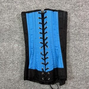 Playgirl Underbust Corset Womens 20 Inch Blue Black Steel Boned Twill Lace Up